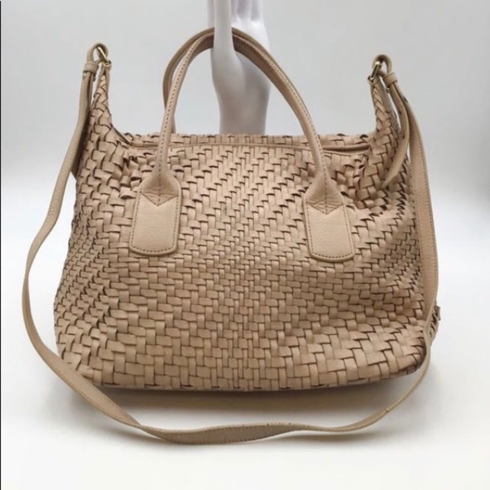 Cole Haan Lena Large Woven Leather Bag, Sandstone